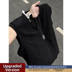 Blue Textured Breathable V-Neck Mens Vest