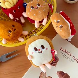 Cute Keychain Pendant French Fries Burger Plush Backpack Plush Hanging Decoration for Girls Car Keychain Small Doll 可爱薯条汉堡公仔挂件背包毛绒挂饰车钥匙扣小玩偶