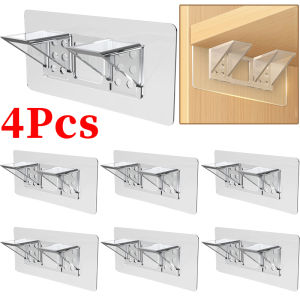 4pcs Transparent Adhesive Shelf Support Pegs / Non-Marking Wardrobe Divider Brackets Hooks / Punch-free Clapboard Hook Stickers