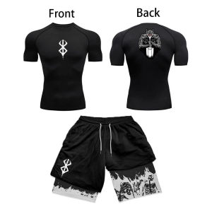 Anime 3D Printed Mens Compression Set short Sleeve Gym Top+Workout Shorts Quick Drying Breathble Athletics Rash Guard Set