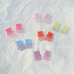 Rainbow Gradient Bear Candy Ear Studs S925 Silver Needle Fruit Juice Candy Girl Cute Soft Candy Ear Clips Fashion Jewelry