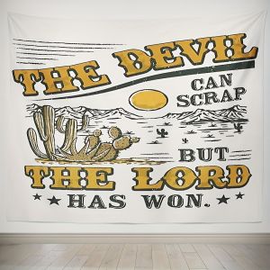 VIKAMA Western Desert Religious Statement Tapestry THE DEVIL CAN SCRAPE BUT THE LORD HAS WON American Vintage Living Room Decor