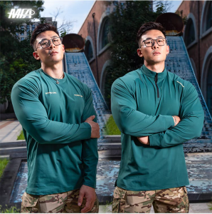 Áo Thun Nam Tay Dài Cổ Tròn Khóa Kéo Thể Thao Mùa Thu Màu Trơn Cổ Cao Co Giãn Cao Áo Thun Thể Thao Thường Ngày