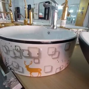 Chậu rửa mặt lavabo nghệ thuật đặt bàn LV004 BẢO HÀNH MEN SỨ 20 NĂM - Kiểu họa tiết hươu vàng dáng tròn và chữ nhật - Mang phong hiện đại sang trọng BAO XÀI BAO ĐỔI MIỄN PHÍ