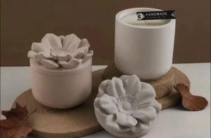 1 Set With Lid Flower Candle Cup Silicone Mold Handmade DIY Cylinder Gypsum Cement Aromatherapy Storage Jar Mold Flowerpot Mould