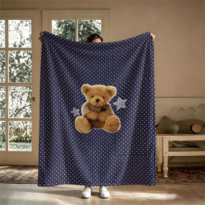 Teddy Bear Sweater Dots Flannel Blanket Perfect for Sofa Office Bed Travel Sleep Read Relax Camping Four Season Use