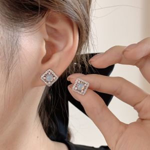 Lunar Hollow out Square Blue Cats Eye Stone Earrings 925 Silver Needle Luxury New Chinese Style High End Feeling Hoops