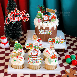 Christmas Cake Decoration Plugin Santa Claus Line Dog Card Festival Paper Cup Baking Dessert Ornament Holiday Celebration Supplies