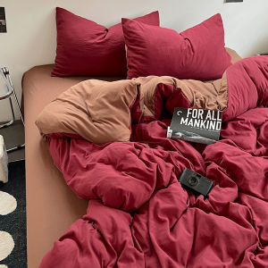 Dansunreve Solid Color Quilt Cover Washed Cotton AB Design Red/Purple/Grey/Green Duvet Cover Single/Queen/King