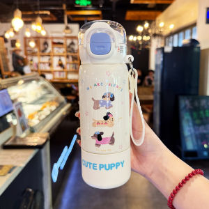 แก้วน้ำรักษาความร้อนแบบดื่มผูกรูปสัตว์น่ารักสำหรับเด็ก แก้วน้ำสำหรับเด็กนักเรียนชั้นประถมศึกษาปีที่ 1 แก้วดื่มสองทาง