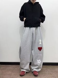 กางเกงวอร์มสปอร์ตลายทางสไตล์อเมริกัน ทรงหลวม สำหรับผู้ชายและผู้หญิง กางเกงวอร์มลำลองฤดูใบไม้ร่วง ทรงหลวม ทรงหลวม ทรงหลวม