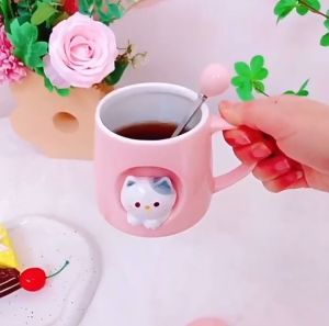 LOCAL SELLER - Cat ceramic cup + lid with spoon cute cat cup coffee cup tea cup drink cup mug
