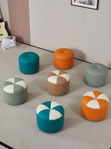 Leather Stool Fashion Sofa Stool For Home Single Shoe Changing Stool Living Room Creative round Stool Solid Wood Small Bench Adult Low Stool