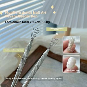 Multifunctional Seven Needle Pen Nail Art Tool Stainless Steel Handle Bendable Multi-head Pulling Line Beauty Makeup Brush