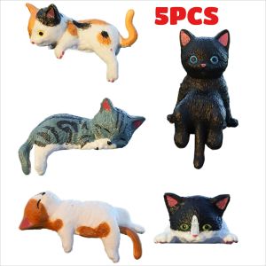 5Pack Cartoon Mini Cat Ornaments Car Screen Edge Decoration with Non-Slip Base Healing Cat Micro Landscape Model Car Accessories