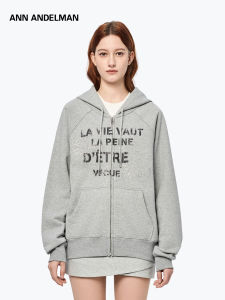 ANN ANDELMAN | Gray Hooded Letter Print Loose Coat
