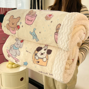 ผ้าห่มกำมะหยี่หนาลายสุนัขนมเนยสามชั้น ผ้าห่มขนแกะลายการ์ตูนสุดน่ารัก ผ้าห่มกำมะหยี่สบายๆ ผ้าห่มอุ่นๆ สำหรับฤดูใบไม้ร่วงและฤดูหนาว