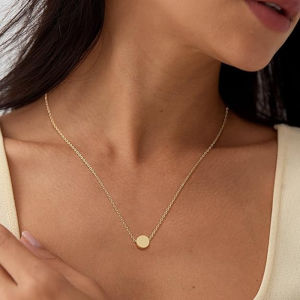 Minimalist Gold Plated Stainless Steel Round Pendant Necklace Dainty Tiny Disc Charm Necklaces For Women