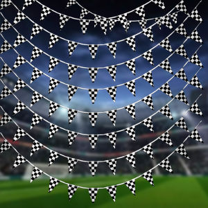 ธงแขวนลายหมากรุกขนาด3/6ม. ธงประดับงานเลี้ยงวันเกิดรถแข่งขาวดำอุปกรณ์ตกแต่งวันเกิดเด็กผู้ชาย