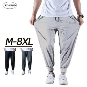 Plus Size 45-130KG Men Ice Silk Cool Long Pants Stretch Casual Loose Jogger Pant