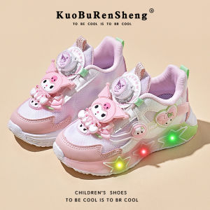 KUOBURENSHENG | Giày Thể Thao MESH Cho Bé Gái Đế Phát Sáng Chống Trượt Đế Mềm