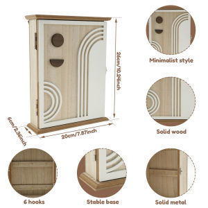 Wood Key Cabinet Box Wall Mount Vintage Key Rack Decorative Key Holder With Inner Hooks Key Storage for Home Office Entrance
