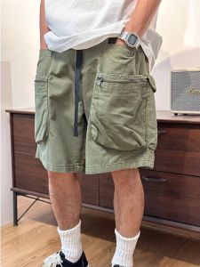 Retro Washed Workwear Short Pants Men Summer Sports Casual Straight Leg Big Pocket Zip Loose Five Tenths Fashion Youthful