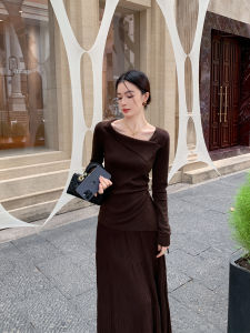 Áo Len Dệt Kim Không Đều Binguo Cho Nữ Mùa Thu 2025 Áo Lót Bên Trong Thon Gọn Áo Sơ Mi Cổ Chữ V Dài Tay Màu Trơn