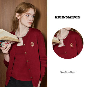KUHNMARVIN | Bộ Áo Kẻ Cardigan và Áo Thun Dành cho Công Việc và Đi Làm Thu Elegance