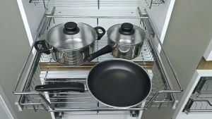 KEVE 2 in 1 Pull Out Kitchen Cabinet Pull Out Basket with Frame Condiments Rack Dish Rack Kitchen Storage Organizer