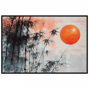 Tranh cây trúc (bụi tre) bên mặt trời to tròn rực rỡ phong thủy thu hút tài lộc.Tranh treo tườngdán tường.CGI-1208