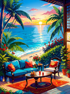 Huacan 5D DIY Diamond Painting Seaside Terrace Sunset Diamond Mosaic Landscape New Collection 2026 Decorative Paintings