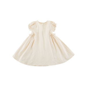 Sweet Cute Breathable Skin-friendly A-line Skirt Dress for Girls Casual Cotton Blend Fabric Drawstring Pleated Sleeve Edge
