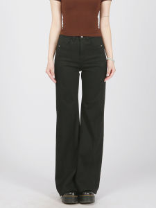 High Waist Slim Fit Black Denim Flared Pants Elastic Waistband Cotton Blend Casual Trousers for Women Breathable Summer Jeans