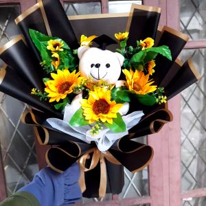 Buket Boneka Wisuda dan Bunga Matahari Premum