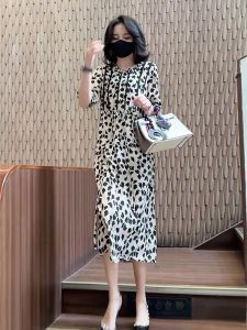 ชุดเดรสยาวคลุมเข่าหรูหรา ทรงหลวม แขนสั้น คอกลม ผ้าฝ้ายผสมคอตตอน ชุดเดรสผู้หญิง ชุดทำงาน ฤดูใบไม้ผลิและฤดูร้อน