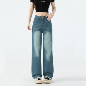 S-6XL Celana Denim Panjang Wanita Lurus Retro Ramping Pinggang Tinggi