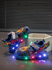 Spiderman Childrens Sandals Summer New Style Campus Boys Shoes Anti-Kick Handsome Light-Up Slip-On Sandals Beach Shoes