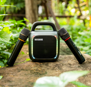 Portable 50W Karaoke Bluetooth Speaker with 2 Wireless Mics 8000mAh Power Bank HiFi Bass RGB Lights TWS Pairing TF/AUX/USB