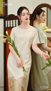Đầm thiết kế sang trọng thời trang với chất liệu Linen vân tre tạo hiệu ứng nhẹ nhàng thoáng mát DD4L1258 Thương hiệu Thiều Hoa