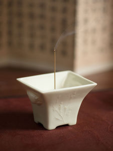 Ceramic Incense Burner in Tripod Style with Relief Carving Pine Bamboo Plum Winter Three Friends Incense Tower Incense Stick Holder