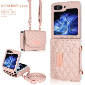 VIETAO Luxury Pink Crossbody Strap Phone Cover for Samsung Galaxy Z Flip 7 Wallet Back Case Z Flip 6/5/4 Mobile Phone Case Z4 Z3
