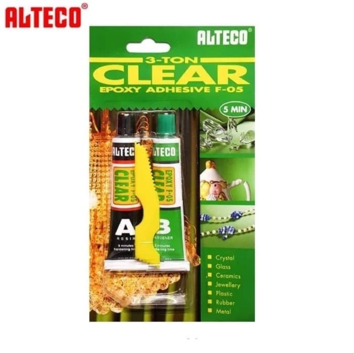 Lem epoxy bening transparan Alteco 3 ton adhesive F05 clear epoxy 5 menit kering tahan air bkn lem araldite