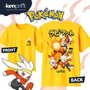 Bandai | Anime Pokémon Scorbunny Evolution Cotton T-shirt Summer Mens and Womens Harajuku Clothing Fashion Casual Street T-shirt