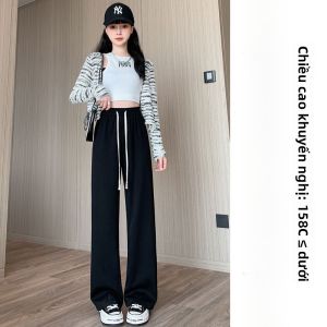 MiiOW | Quần ống rộng bằng lụa băng cạp cao cho nữ mùa hè 2025 Quần dài ống đứng rộng rãi đa năng thường ngày