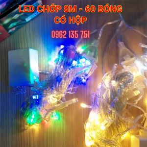 DÂY ĐÈN LED CHỚP TRANG TRÍ NOEL 8M - 60 BÓNG DÂY TRONG SUỐT CÓ HỘP