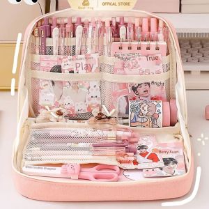 Large Capacity Pencil Case Canvas Pen Bag Ins Style Kawaii Korean Stationery School Supplies for Students Portable Cosmetic Bag