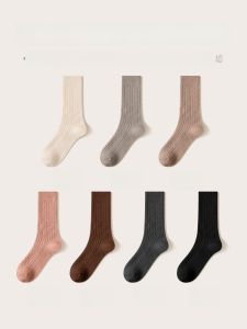 JINGCHI | ถุงเท้ายาวครึ่งแข้งผู้หญิง ถุงเท้าขนสัตว์หนา ถุงเท้ายาวฤดูหนาว ถุงเท้าขนสัตว์สีน้ำตาล ถุงเท้าขนสัตว์โพลีเอสเตอร์ ถุงเท้ายาวครึ่งแข้ง