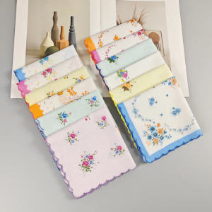 Thin Feel 11.6inch/29.5cm Cotton Crescenta Womens Printed Handkerchief Retro 12pcs
