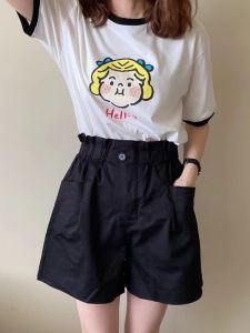 Elastic High Waist Plus Size Shorts Female Minimalist Fashion Summer K-style Loose Casual Bud Half Length Wide-Leg Straight Pants